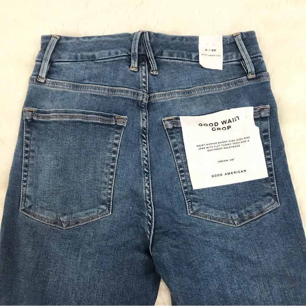 GOOD AMERICAN Good Waist Crop Skinny Jean High Rise‎ Raw Hem Size 0 25 New